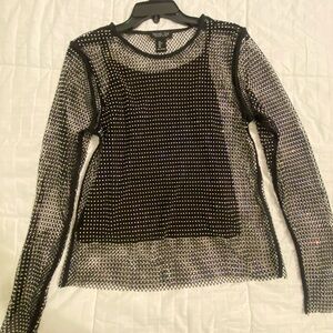 Rachel Zoe Black and Silver Mesh Long Sleeve Top